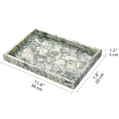 Marble Bathroom Vanity Tray, Natural Luxury Vanity Home Kitchen Bathroom Table Tray, Stone Decorative Countertop Dresser Trays for Key Coffee Perfume Jewelry Makeup (Green Texture, 12"x 8" x1.2") - color: Green Texture, size: 12" x 8" x 1.2"