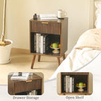 Fultyle Mid Century Modern Nightstand with Charging Station, Modern Bedside Table with Fluted Drawer and Storage Shelf, End Side Tables Living Room for Bedroom, Office (Rustic Brwon) - color: Rustic Brown With Charging Station