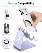 OMOTON Adjustable Cell Phone Stand, C2 Aluminum Desktop Cellphone Stand with Anti-Slip Base and Convenient Charging Port, Fits All Smart Phones, Haze Purple - color: Haze Purple