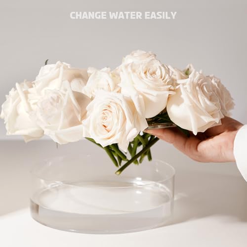 Large Clear Acrylic Flower Vases with 21 Holes, 8” Round Short Centerpiece Vase for Table Decor Wedding Birthday Home DecorationAcrylic Vase with Holes
