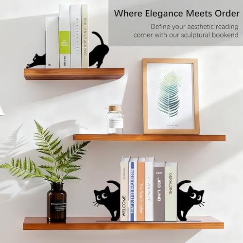 4 Pcs Cat Metal Bookends - Cute Cats Book Ends for Shelves Decorative, Home Office Desk Bookshelf Decor, Gift for Cat Lovers and Reading Enthusiasts, Christmas Reading Gifts for Women - color: Cat