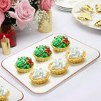 3 Pack Rose Gold Plastic Serving Trays for Party - Rose Gold Serving Tray 8 x 11 Inch - Heavy Duty Dessert Trays for Food - Rectangular Party Serving Trays for Entertaining - color: White and Rose Gold Rim