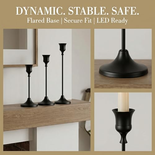 Black Taper Candle Holders 2 Sets(6 Pcs) - Tall Metal Candlestick Holders for Table Centerpiece, Formal Dinner, Wedding, Fireplace Mantel Decor, Fits 3/4 Inch Thick Candles - color: Black