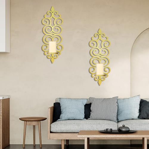 OYEFLY DIY Metal Candle Sconces Wall Decor, Wall Mounted Candle Holder (Gold)
