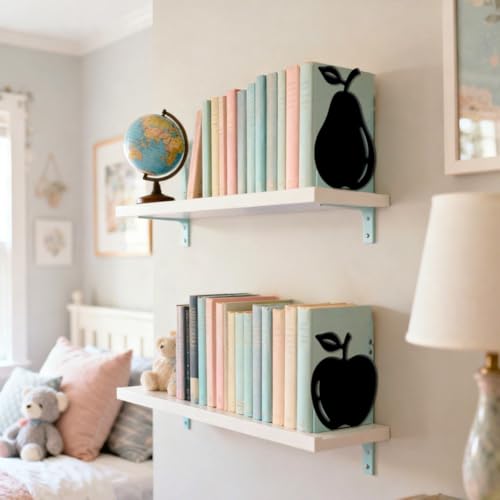Peacoblue Metal Bookends for Shelves, Modern Decorative Heavy Duty Study Book Ends Stoppers for Office, Desk, Shelf, Room 5.3"x4.3"x6" Cast Iron Simple Tall Bookends 1 Pair (Apples and Pears) - style: Apples And Pears