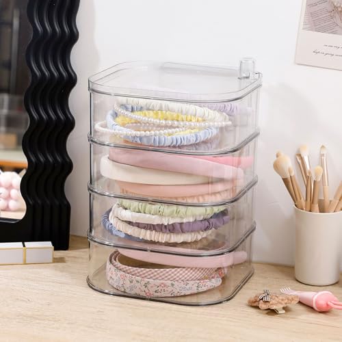 FABROK 4-Layer Girls Hair Tie Organizer, Rotating Hair Accessories Storage Holder for Vanity and Bathroom, Clear Plastic Container for Women Makeup Tools, Skincare Products - size: 4-Layer