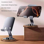 Adjustable Cell Phone Stand,360 Rotating Foldable Desktop Cellphone Stand with Anti-Slip Base Portable Phone Holder for iPhone 17 16 15 14 13 Pro Max, All Smart Phones, iPad (Wood Grain Black) - color: Wood Grain Black