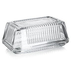 Clear Glass Butter Dish with Lid for Countertop, 6.5" Crystal Butter Dish with Cover, Covered Butter Tray for Refrigerator - size: 6.5inch