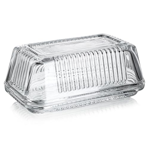 Clear Glass Butter Dish with Lid for Countertop, 6.5" Crystal Butter Dish with Cover, Covered Butter Tray for Refrigerator - size: 6.5inch