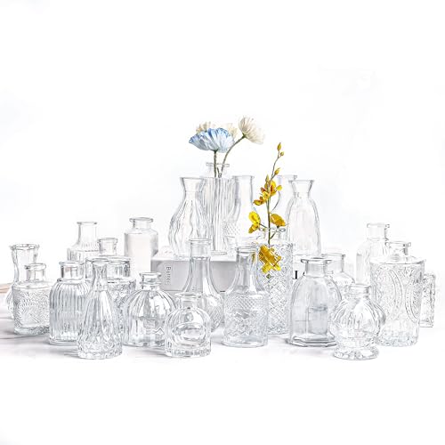 UMEIED 24 Pack Glass Bud Vases in Bulk for Centerpieces, Clear Vintage Decorative Small Vases for Flowers, Wedding Rustic Home Table Decor (Clear) - color: Clear