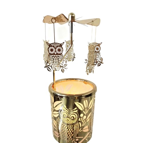 Carousel totary Candle Holder Spinning irthday Gifts for Women, Mom, Wife, Girlfriend, Sister, Her, Metal Windmill Tea Light for Female Friends (Gold owl) - color: Gold Owl