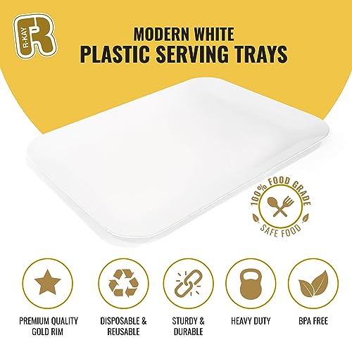 R-kay 3 Pack White Plastic Serving Trays for Party - Rectangular, 8 by 11 in, Heavy Duty Dessert Trays for Food - color: White