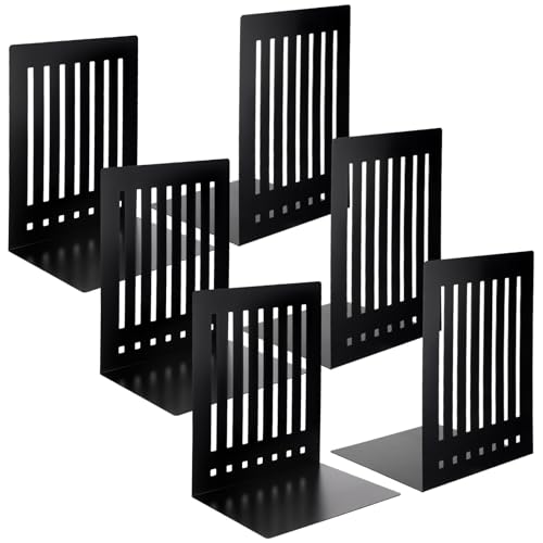 6 Pcs 10 Inch Heavy Duty Bookends Non-Skid Base Large Heavy Duty Book Ends Stopper for Office Books Vinyl Records Shelves Binders (Black) - color: Black, size: 10 Inch