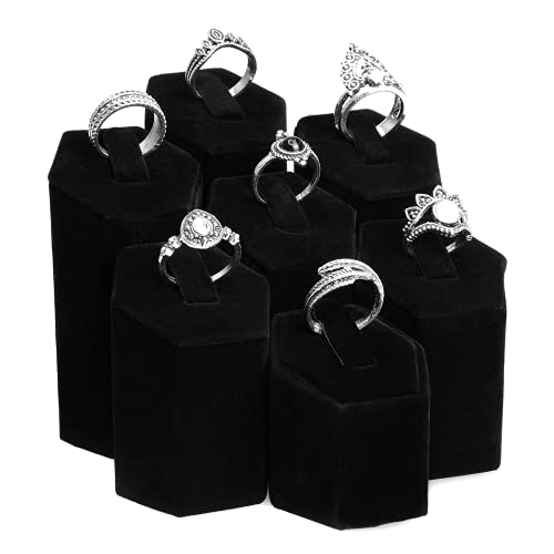 MOOCA Jewelry Ring Stand Holder Display Set, Ring Holders for Jewelry Storage Organizer Stand Pedestals Display 7 Pcs Set, Black Velvet - color: Black Velvet