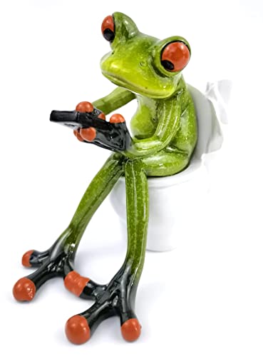 VVGIFTS Frog Figurines Decor Funny Cute Craft Resin Frog Sculpture Statue for Home Office Desk Tabletop Bathroom Decoration, Ornament Gift (Frog Sitting on Toilet) - color: Frog Sitting on Toilet
