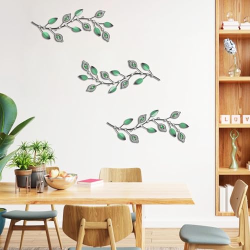 Cityelf 3 Set Crystal Leaf Wall Art Sculpture Iron Tree Leaves Branch Hanging Wall Décor Jeweled Bling Home Deor Acrylic Diamond Accent … - color: green leaves set 3