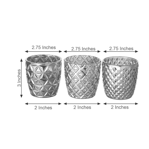 Efavormart 6 Pack | 3" Silver Mercury Glass Candle Holders, Votive Tealight Holders - Assorted Geometric Designs - color: Silver Mercury Assorted Geometric, size: 3 inches
