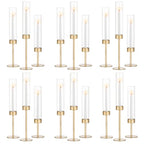 Glass Hurricane Candlestick Holders Gold - Romadedi 18 PCS Taper Candle Holder Bulk Tall Clear Glass Cylinder Table Centerpiece Wedding Decor Party Birthday Christmas Home Decorations - size: 18 PCS