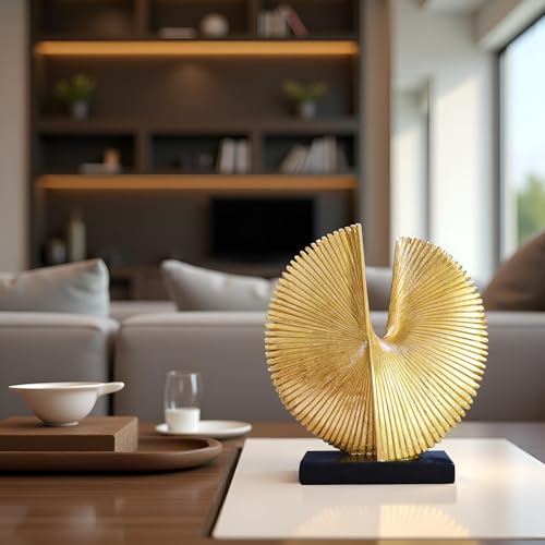 Modern Abstract Round Decorative Sculpture , Dining Living Room Desk Decor,Geometric Home Decor Statues,Shelf Top Decor Aesthetics,making it perfect for placing coffee tables or office shelves,golden - color: 12.4"golden
