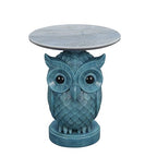 Luxurious Owl Side Table - 20" Premium Faux Marble Top Accent Table with Hand-Detailed Resin Owl Statue Base - High-End Round End Table for Study, Library, Nightstand - Tool-Free - color: Blue Owl