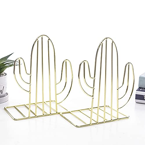 Geometric Bookends Metal Iron Book Ends Cactus Book Holder for Shelf Book Stand Heavy Duty Book Stopper Nonskid Bookend Book Organizer Binder Holder