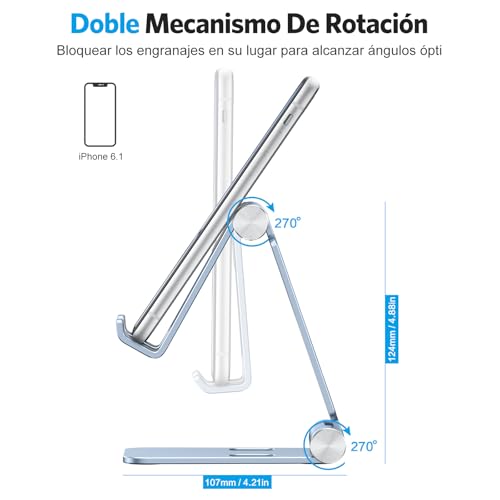 OMOTON Foldable Cell Phone Stand, C4 Portable Aluminum Phone Holder, Adjustable Phone Dock Cradle Compatible with iPhone 17/16/15 Pro Max Air, Samsung Galaxy, Small Tablets, Smart Phones, Light Blue - color: Light Blue