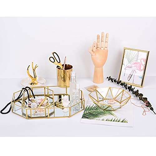 Square Vintage Gold Mirror Glass Vanity Tray,Ornate Geometric and Brass Plated Display Storage Organizer for Makeup Brushes/Lipstick/Skincare/Perfumes/Beauty Room/Bathroom Accessories - color: Square