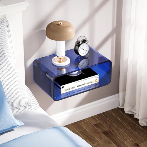 Acrylic Floating Nightstand, Bedside Table, Nightstand Shelf Wall Mounted Bedside Shelf (Dark Blue, Small) - color: Dark Blue