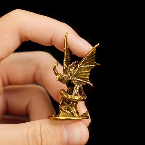CHOVY Majestic Demon Dragon Perched on Rock Wings Spread - Handcrafted Retro 100% Solid Brass-Ideal Home Decor Desk Ornament Collectible Artwork Office Accent Artistic Scene Decoration - style: Demonic Dragon