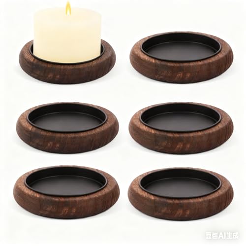 Wooden Candle Holder, Farmhouse Centerpiece Tray - Round Wood Pedestal Stand for Coffee Table, Christmas & Home Decor Mu-6 - color: Brown*6