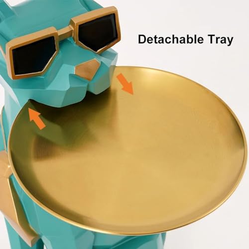 homary Modern Resin Dog Sculpture Geometric Standing Statue Cute Side Table Tray End Table with Tissue Storage (Green) - color: Green