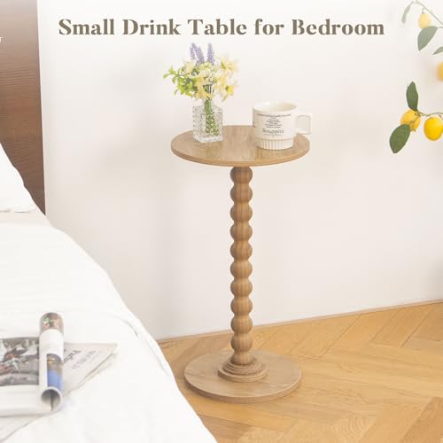 Fultyle Small Side Table, Drink Table for Small Spaces, Modern Martini Table with Solid Wood Leg, Round End Tables Living Room for Bedroom and Office (Rustic Walnut) - color: Rustic Walnut