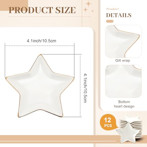 Shappy 12 Pcs Ceramic Jewelry Tray 4.5 in Ring Dish Bulk Decorative Trinket Dish for Bridal Christmas Birthdays Gifts - style: Star