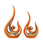 Set of 2 Abstract Statues, Modern Resin Sculptures, Handcrafted Figurines for Living Room and Library, Orange Golden