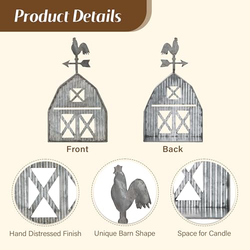 Barn Shaped Tea Light Candle Holder Farmhouse Galvanized Metal Candle Holder Vintage Decorative Tealight Holder for Table Centerpiece Decoration - 5.24" x 1.97" x 9.25" - size: Barn