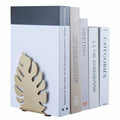 MyGift Brass Tone Monstera Leaf Decorative Bookends Set, Metal Book Ends for Shelves, Bookshelf & Office Decor, Tropical Plant Inspired Home Accessories, 1 Pair