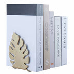 MyGift Brass Tone Monstera Leaf Decorative Bookends Set, Metal Book Ends for Shelves, Bookshelf & Office Decor, Tropical Plant Inspired Home Accessories, 1 Pair