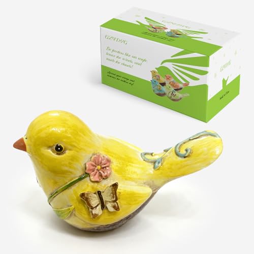 4.3 Inch Yellow Hand-Painted Resin Bird Figurine, Ceramic Look High-Gloss Bird Sculpture Decor for Home Shelf Living Room Tabletop, Ideal Spring Housewarming Birthday Gift - color: Yellow
