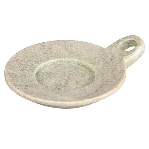 Creative Co-Op Hand-Carved Marble Dish with Handle, Beige - color: Beige, size: 7.5" x 6"