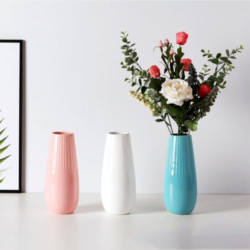 Pink Ceramic Vase, 7.5 Inch Flower Vase with Vertical Stripes for Pampas Calla Lily Tulip, Minimalism Modern Style for Housewarming, Weddings, Birthday, Christmas, Thanksgiving, New Year - color: Pink