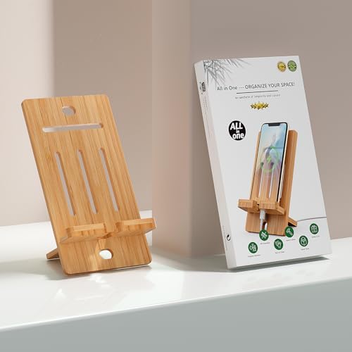 Pezin & Hulin Wooden Bamboo Cell Phone Stand, Wood Charging Dock Holder, Portable Desktop Phone Rack, Compatible with Mobile Phone and Tablet -Slim Version - color: Stand (Phone) Slim