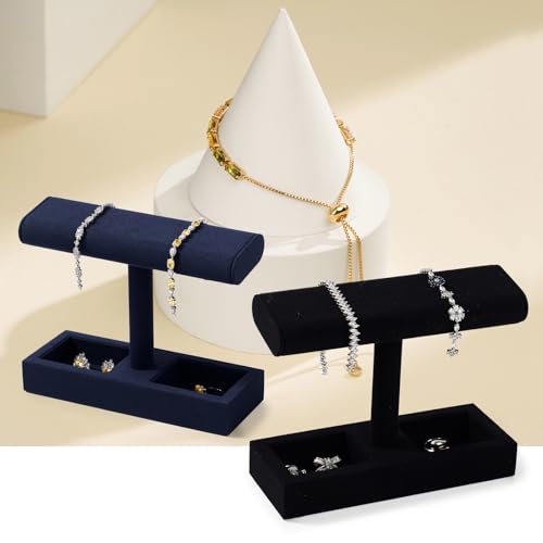 Microfiber Watch Display Stand T-bar Watch Ring Earrings Stand for Men and Women Jewelry Bracelet Wristwatch Organizer for Store and Home(Black) - color: Black