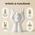 Abstract Human Body Art Face-Holding Sculpture | Home Decor/Makeup Brush Organizer + Office Desk Pen Holder | Multi-Use Gift for Family, Coworkers & Loved Ones