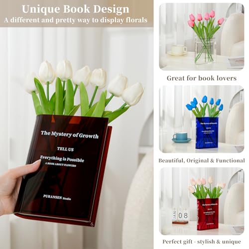 Puransen Brown Book-Shaped Vase for Flowers - Aesthetic Room Decor for Modern Home/Office, Minimalist Shelf Organizer with Floral Display, for Book Lovers & Interior Design Enthusiasts - color: Transparent Brown