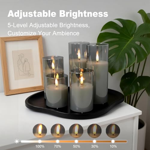 Rechargeable Flameless Candles, Realistic Flickering LED Flame,Real Wax Candle with Remote Control and Timer, Clear Glass Electronic Candles, 1 Set of 5（Gray） - color: Gray-Droplet 5Pcs