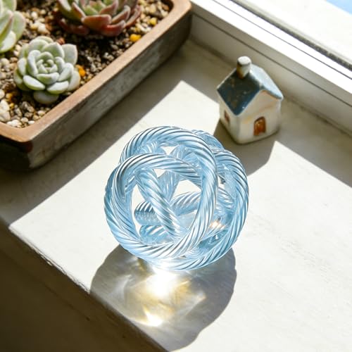 Glass Knot Teal Orbit Ball - 6 Inch Hand Blown Infinity Sculpture Decor Glass Orbit Home Decor Table Decoration Interio Art - color: Light Blue, size: 6" Diameter