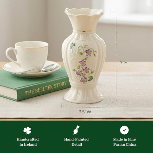 Belleek Irish Flax Vase - White Flower Vase Handcrafted Fine Parian China Irish Decor, 3.5" W x 7" H - size: 7-Inch