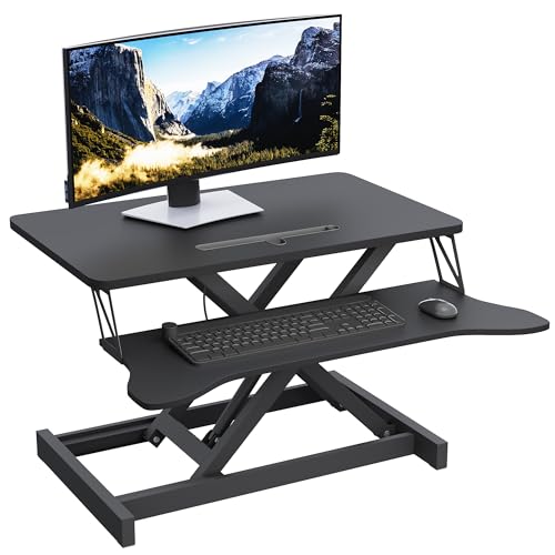 Panana Standing Desk Height Adjustable Sit to Stand Converter Stand Up Desk Tabletop Workstation Dual Monitor Desk Riser for Home Office (32") - size: 32"