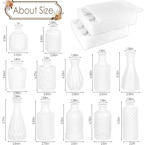 Matte White Glass Bud Vase Set of 12 – Small Minimalist Vases for Easy Home Styling, Perfect for Windowsills, Bedrooms, Bathrooms, and Table Centerpiece Décor - color: White-12pcs