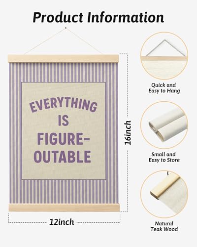FGFK Everything Is Figureoutable Positive Affirmations Wall Art Poster Hanger Frame, Retro Purple Inspirational Canvas Prints Framed Wall Decor for Office Classroom Home Bedroom, 12x16 Inch - color: Retro Purple